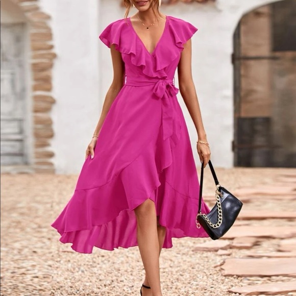 Couture Gypsy Dresses & Skirts - NWT Bohemian Hot Pink Ruffle Hem Wrap Belted Maxi Dress L